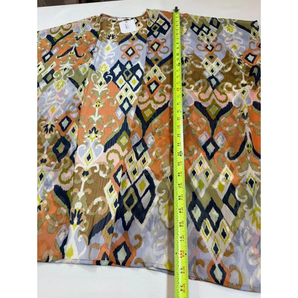 NWT First Love Lets Catch Up Print Kimono Multi-Color Lightweight Size L (LL245)